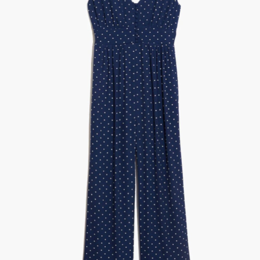 Madewell Wide Leg Jumpsuit in Navy Blue Polka Dot
